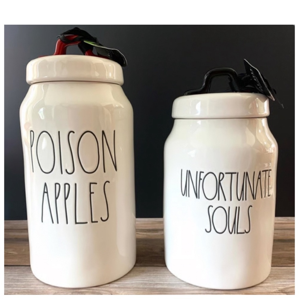 NEW Rae Dunn Disney Villains Unfortunate Souls & Poison Apple Canisters Set 🍎